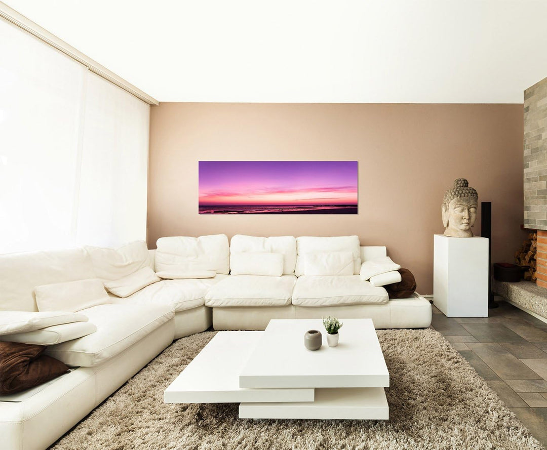 Paul Sinus Art Panoramabild auf Leinwand und Keilrahmen 150x50cm Strand Meer Sonnenuntergang Abendro