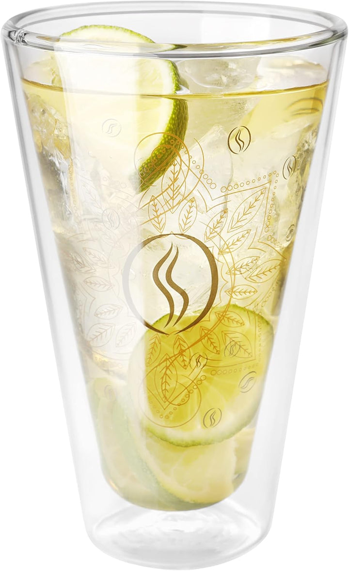 Montepreti Design Latte Macchiato Gläser 250ml, Kaffeeglas für Cappuccino, Espresso, Kaffee-Mandala,
