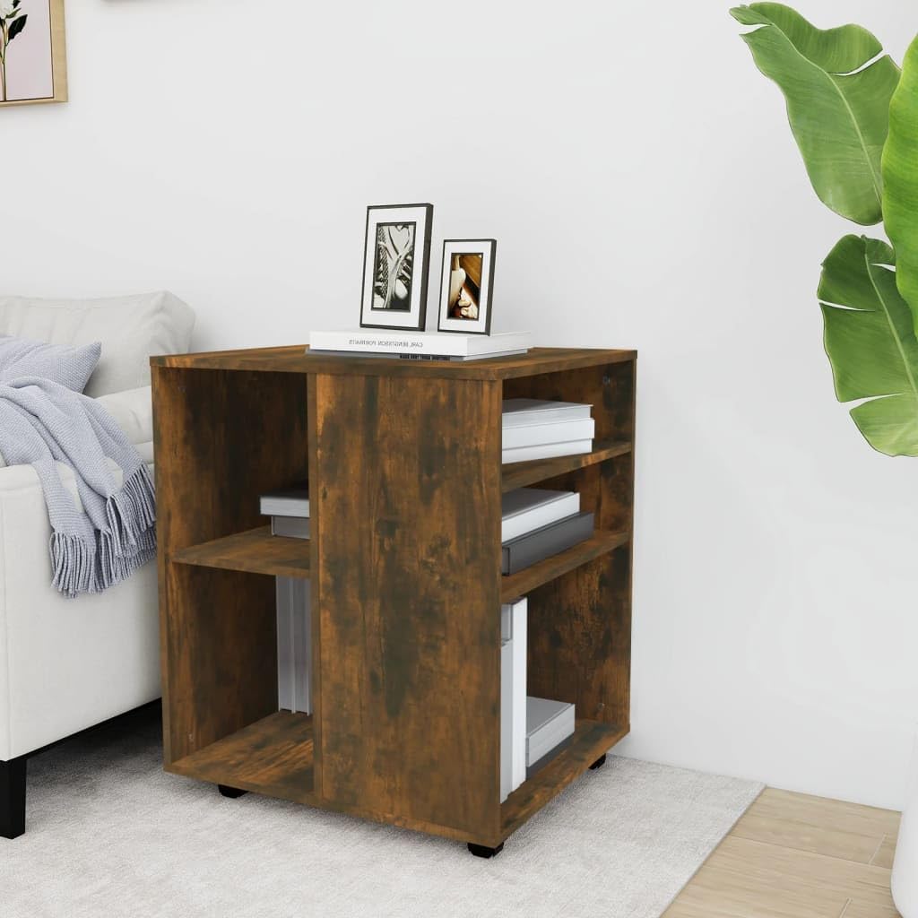 Rollschrank Räuchereiche 60x53x72 cm Holzwerkstoff Rollcontainer mit Regalen Mobiler Aktenschrank mi