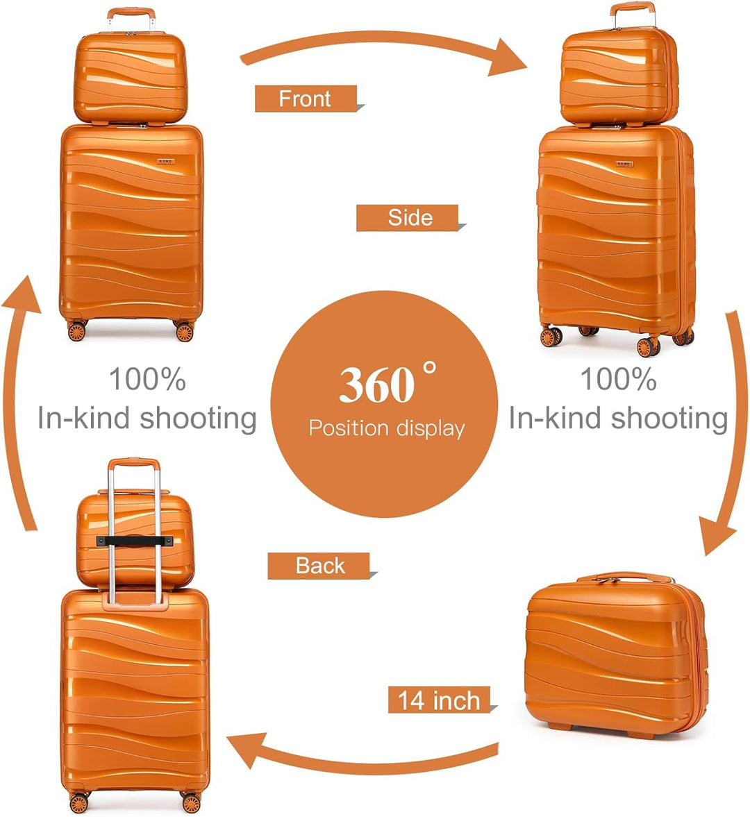 KONO Koffer Trolleys Gepäcksets 2 Teilig Kofferset mit Beautycase Polypropylen Hartschalenkoffer Rei