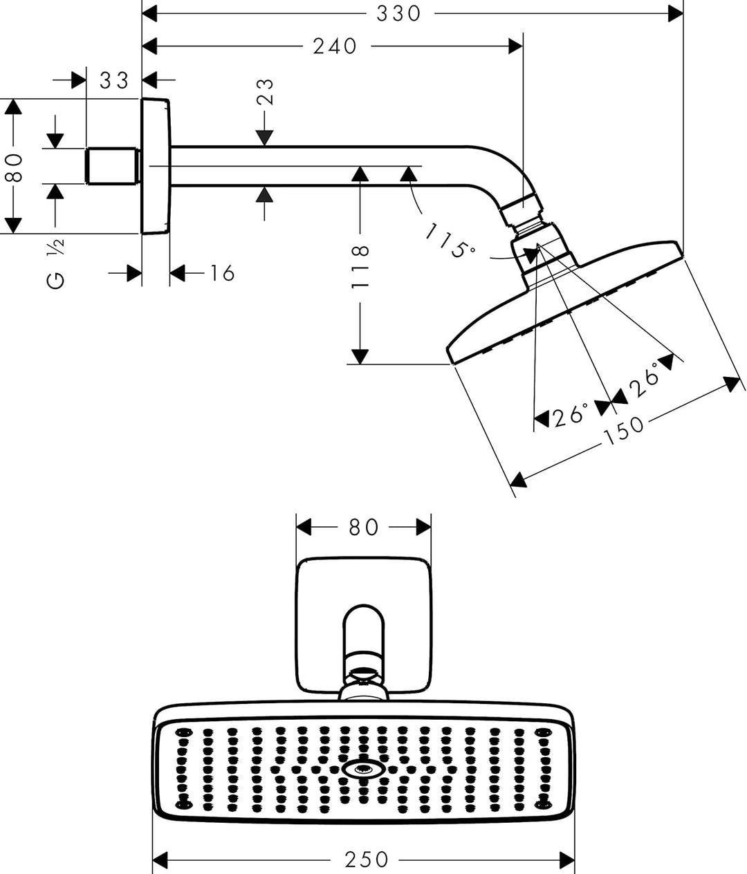 hansgrohe Raindance E 240 Air Duschkopf, Kopfbrause für Wandmontage, Chrom, 1 Strahlart 1 Strahlart