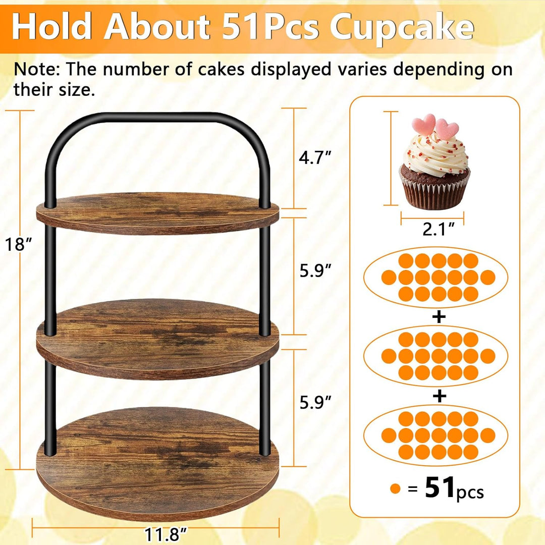 2Pcs KuchenstäNder Aus Holz, 3-Etage KuchenstäNder FüR 100 Cupcakes, GrossEr Runder KuchenstäNder Au