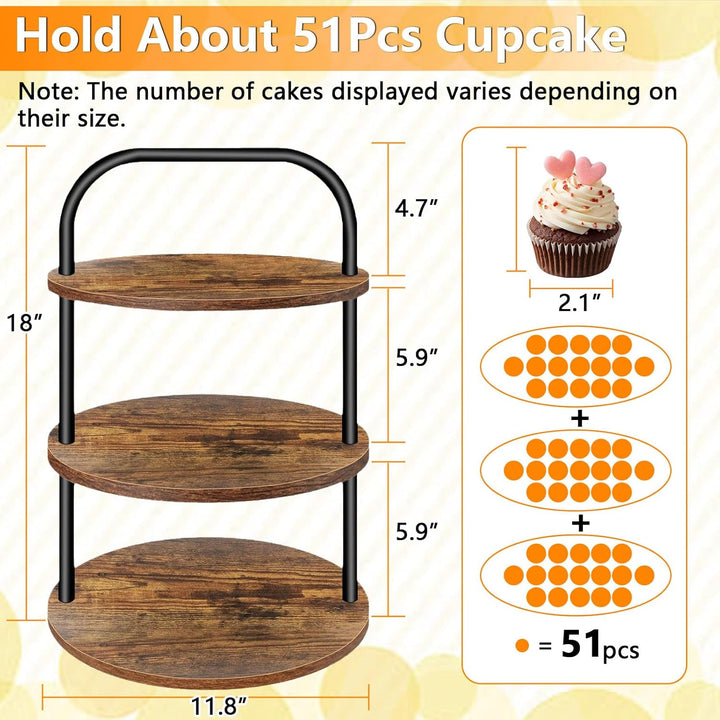 2Pcs KuchenstäNder Aus Holz, 3-Etage KuchenstäNder FüR 100 Cupcakes, GrossEr Runder KuchenstäNder Au