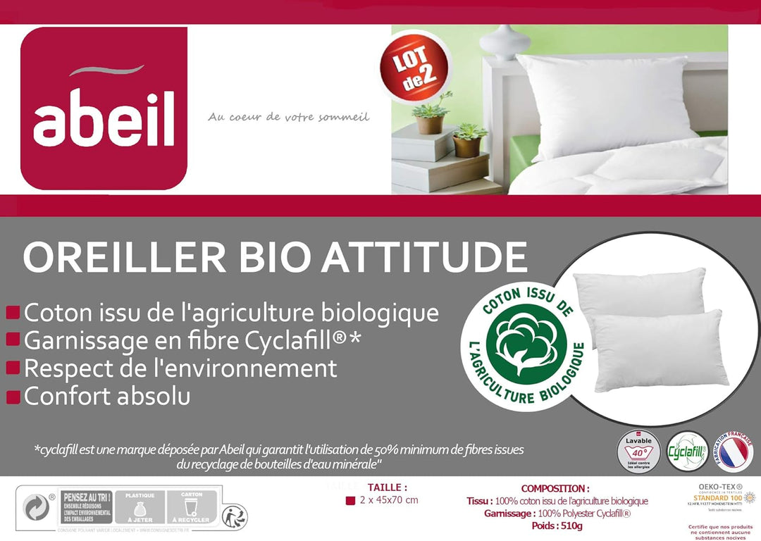 Abeil Kissen Bio Attitude Baumwolle weiss 45 x 70 cm 2 Stück 45 x 70 cm Set mit 2 Kopfkissen Glatt,