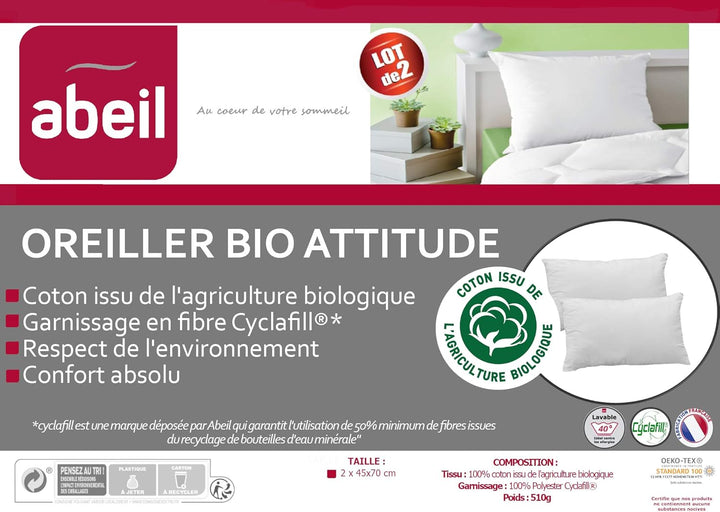 Abeil Kissen Bio Attitude Baumwolle weiss 45 x 70 cm 2 Stück 45 x 70 cm Set mit 2 Kopfkissen Glatt,
