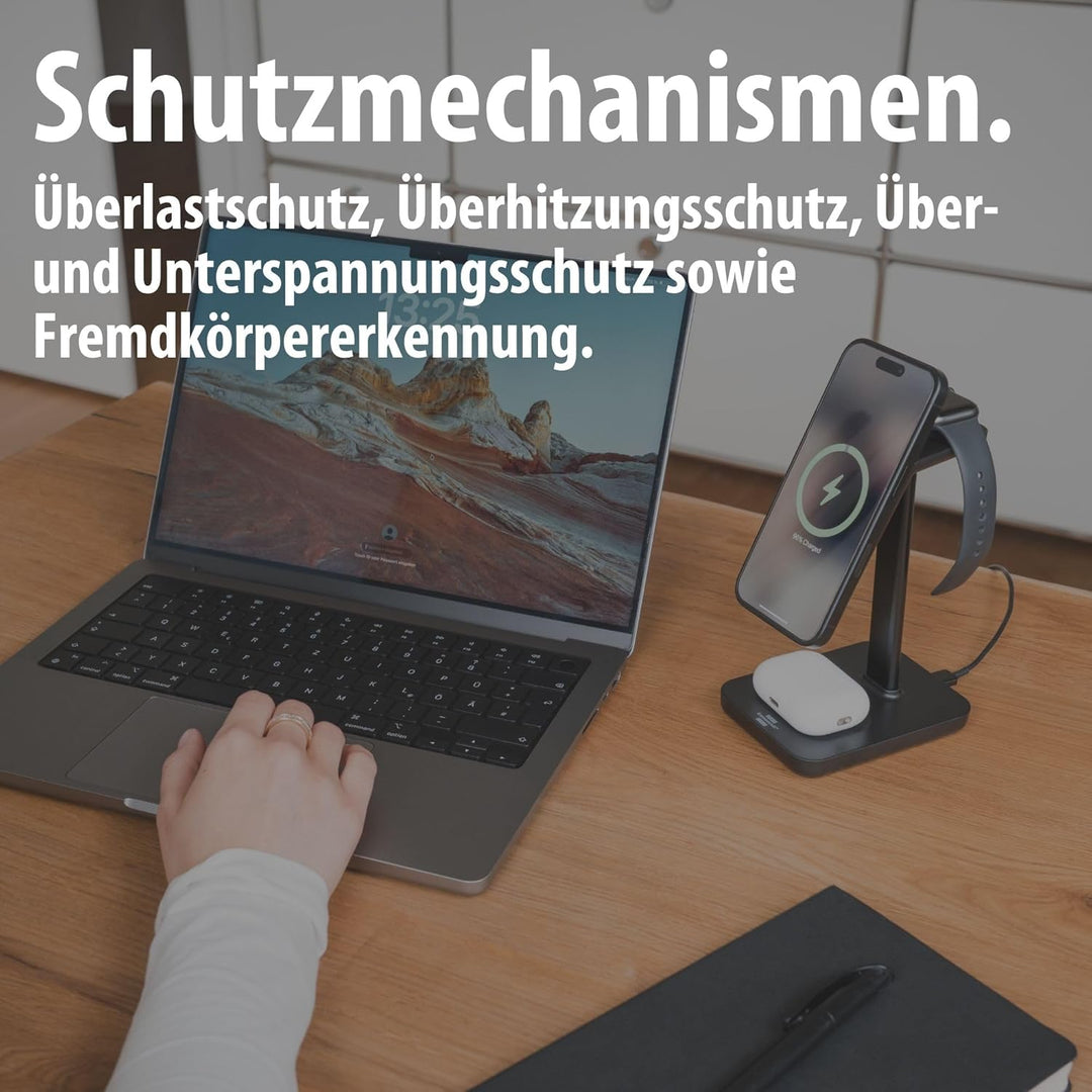 Brennenstuhl 3 in 1 Ladestation (magnetisches Ladepad 15W für Smartphones mit Qi2, Qi2-kompatibel, k