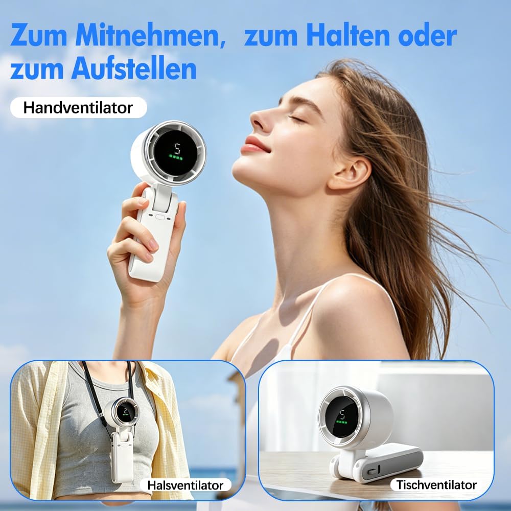 HOAMZ Handventilator, Tragbarer Mini Ventilator, Wiederaufladbar, Kleiner Taschenventilator Mit 5 Ge