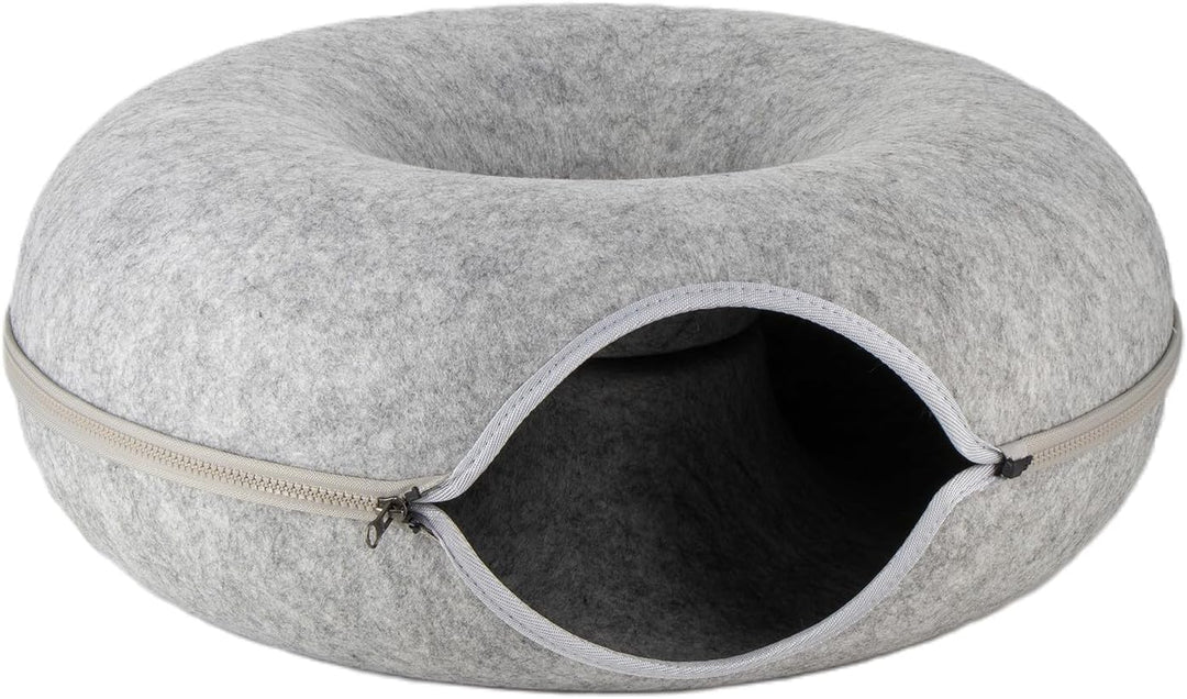 Katzentunnel Katzenhöhle Katzen Donut, Masse 50x50x20cm, Farbe: Grau,aus Filz gefertigt, runde Form,
