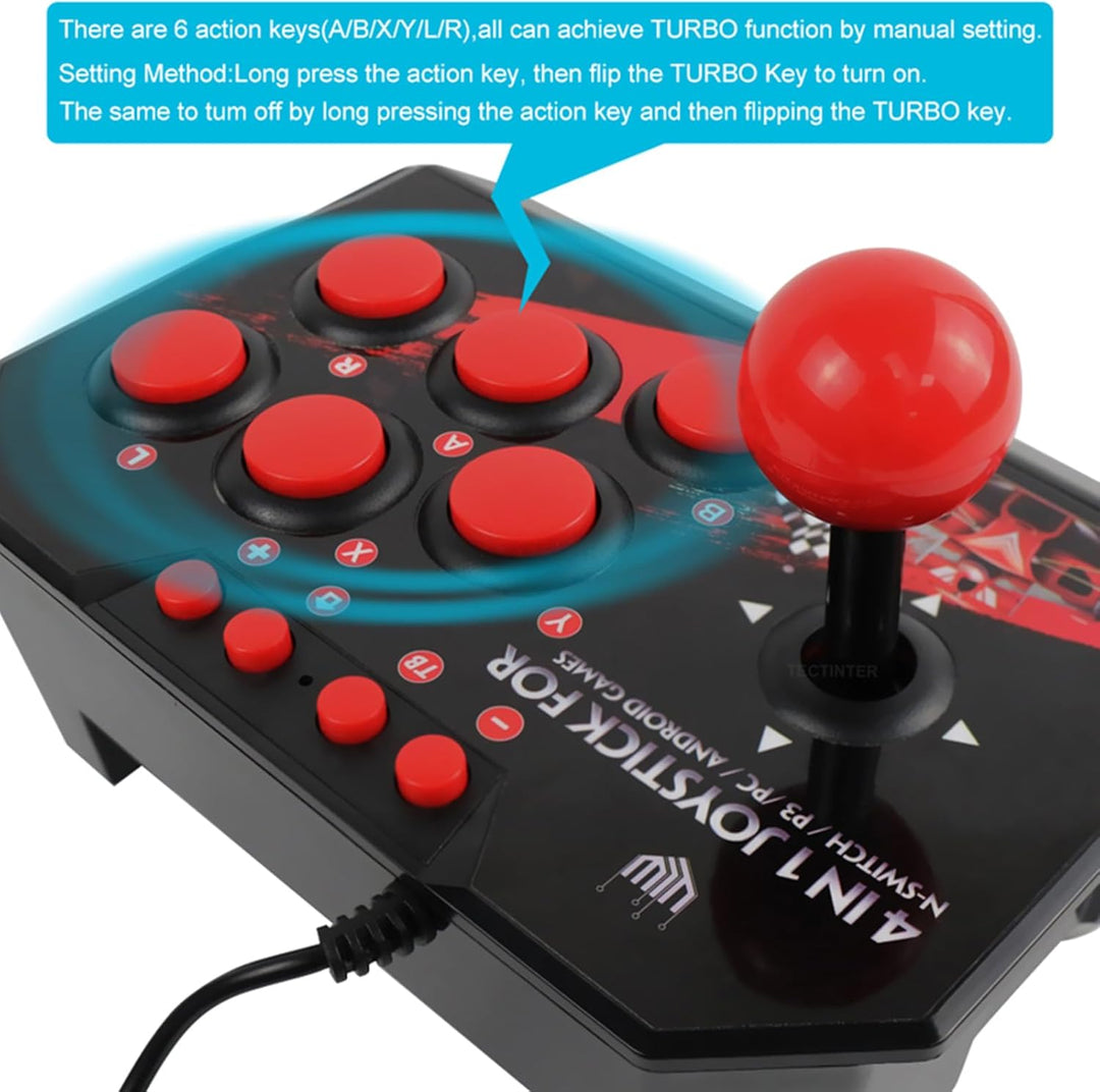 Universal Arcade Fight Stick für Switch/PC/PS3, mit USB Port, Ergonomisches Design, Schwarzes und Ro