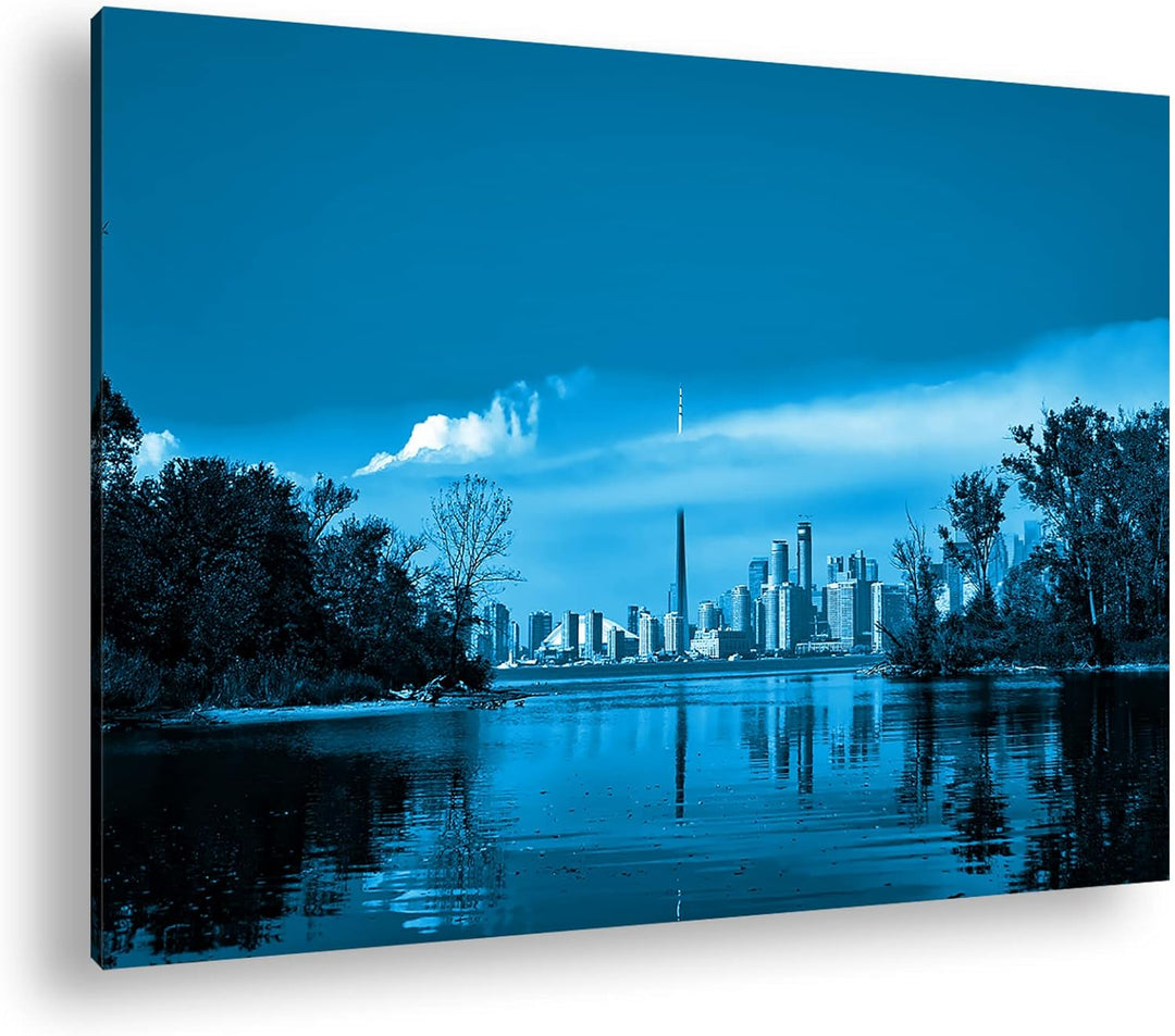 deyoli Küste von Toronto Kanada Format: 80x60 Effekt: Monocrome Blau als Leinwand, Motiv fertig gera
