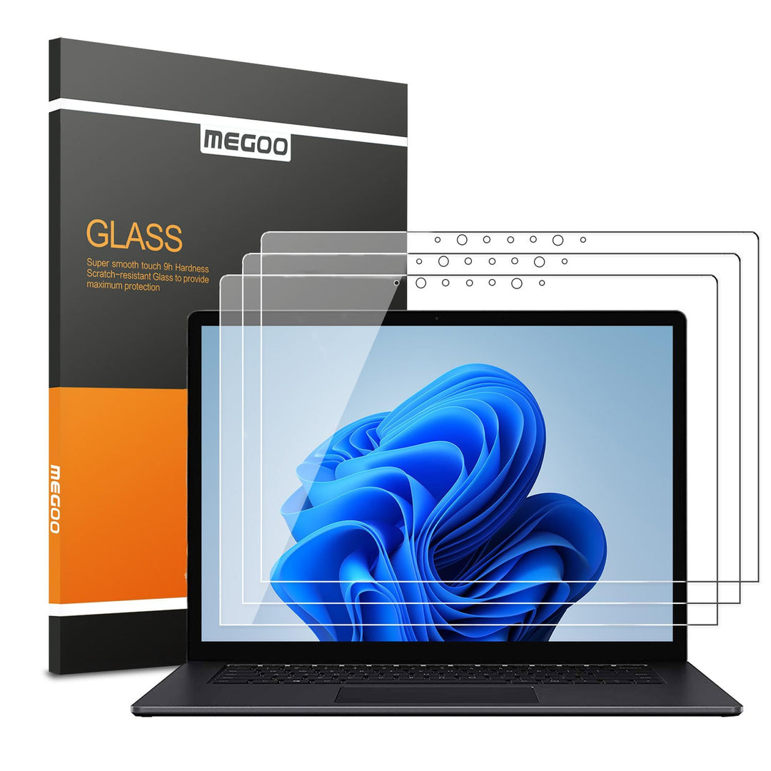 MEGOO [3 Stück] Displayschutzfolie für Surface Laptop 5/4/3 13,5 Zoll, gehärtetes Glas/einfache Inst
