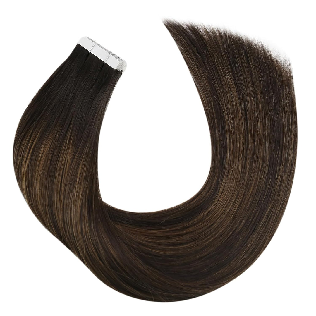 Moresoo Tape in Extensions Echthaar Braun Unsichtbare Tape Extensions Dunkelbraun bis Hellbraun mit