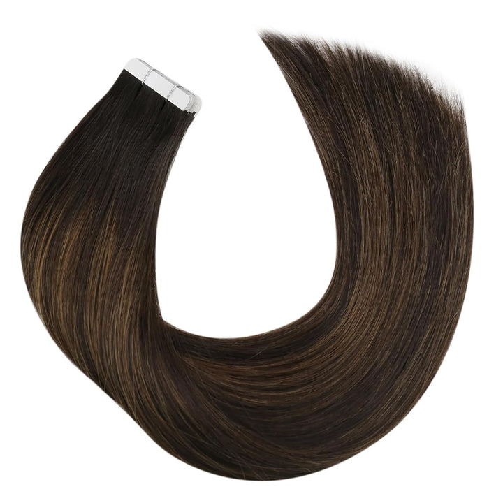 Moresoo Tape in Extensions Echthaar Braun Unsichtbare Tape Extensions Dunkelbraun bis Hellbraun mit