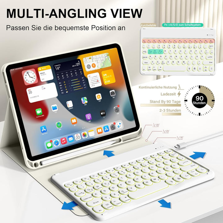 Hülle mit Tastatur für iPad 11 Generation A16/10 Generation (11/10.9 Zoll,2025/2022),7-farbige Beleu