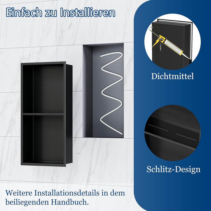 Qeke Wandnische aus 304 Edelstahl, Duschnische mit Rahmen, Unterputz-Nishce für Badezimmeraufbewahre
