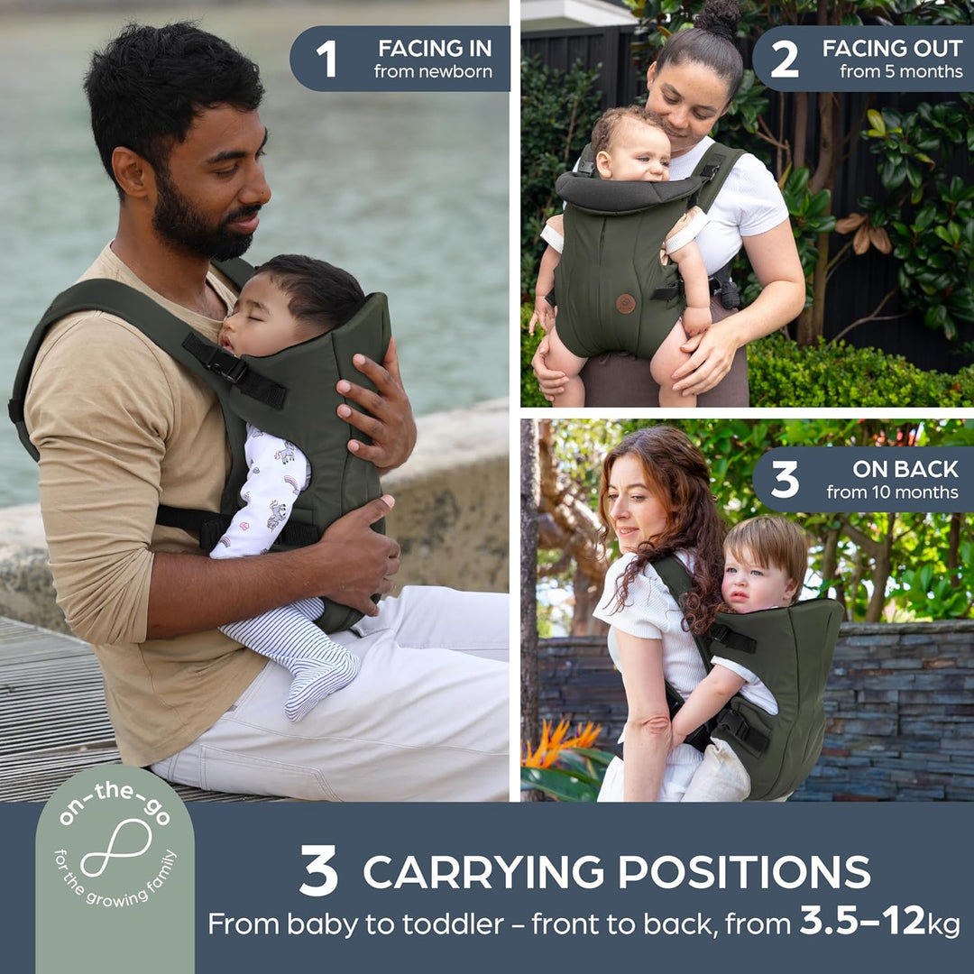 Dreambaby Traveller Hüftfreundliche 3-in-1-Babytrage mit breiter Basis, vorne nach innen, vorne nach