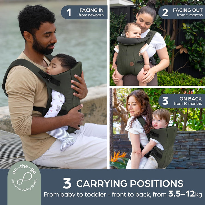 Dreambaby Traveller Hüftfreundliche 3-in-1-Babytrage mit breiter Basis, vorne nach innen, vorne nach
