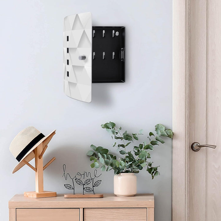 banjado® Design Schlüsselkasten aus Edelstahl Motiv Weisse Dreiecke für 10 Schlüssel - Schlüsselschr