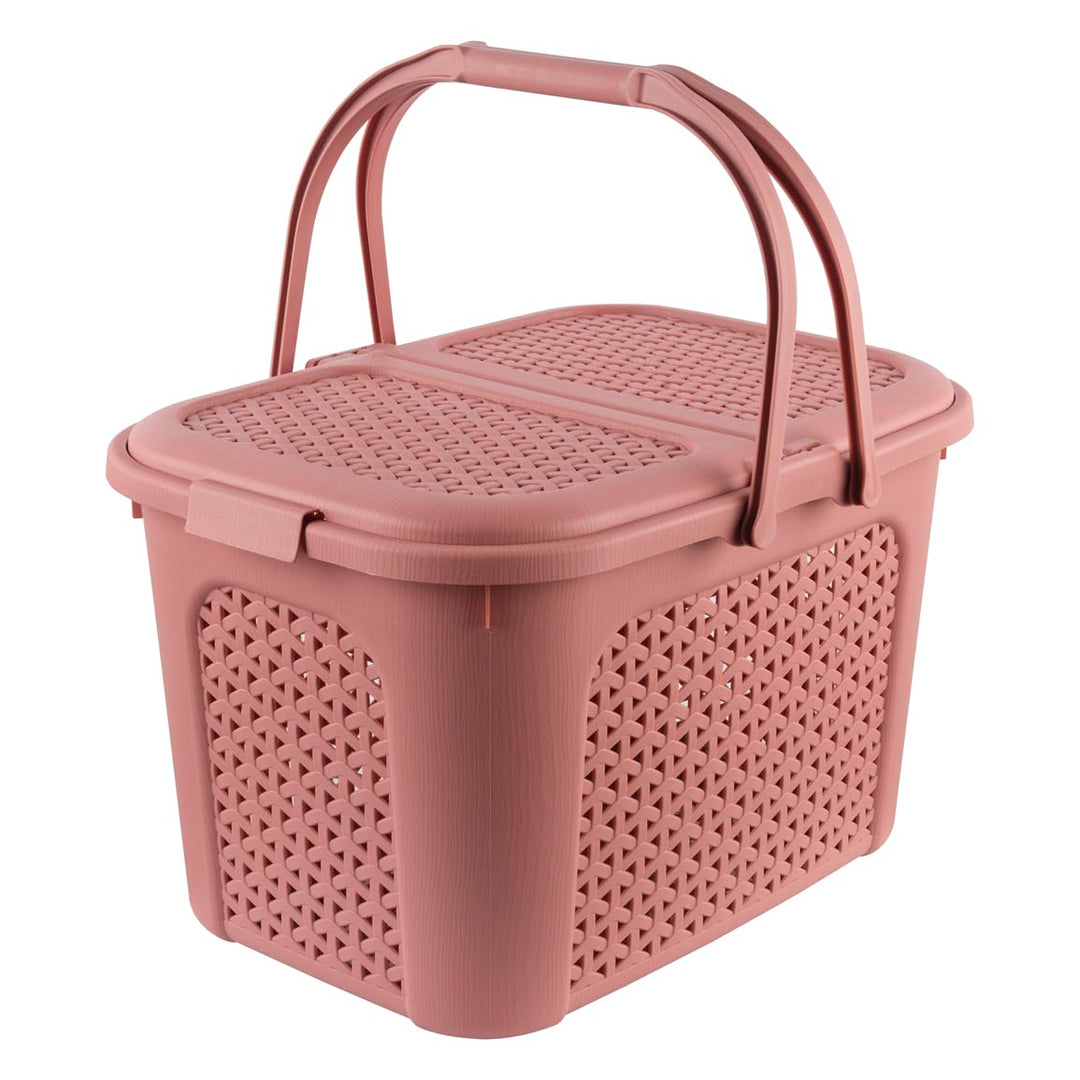 keeeper Picknick-Korb mit Deckel, Rattanoptik, Für Picknick, Camping und mehr, 35 x 46 x 28,5 cm, In