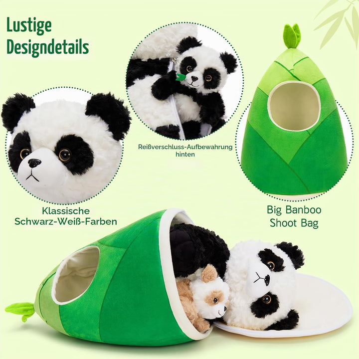 MorisMos 4 stücke Panda Kuscheltier im Bambus Tasche, gross riesen Panda Stofftier Plüschtier XXL, P