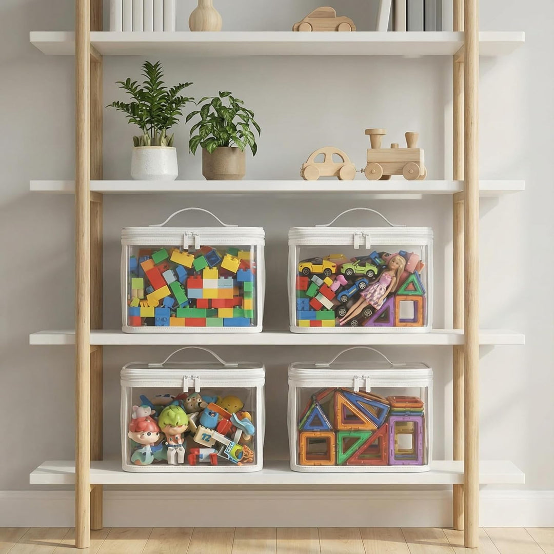 HOLAY Transparente Spielzeug-Aufbewahrungstaschen mit Griff, 4er-Pack Spielzimmer-Organiser für Kind