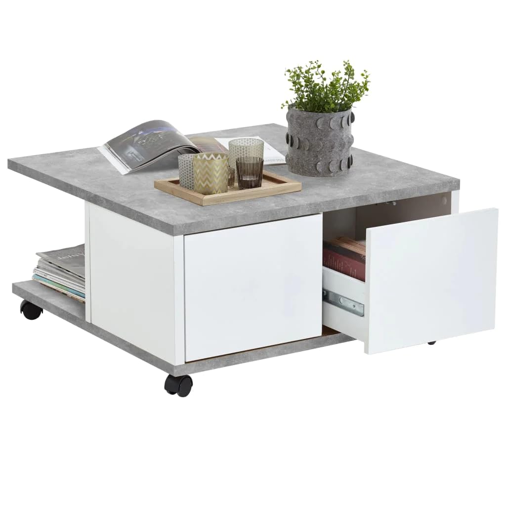FMD Möbel, 659-001E Twin 1 Wohnzimmertisch, spanplatte, beton grau/weiss glänzend, masse 70.0 x 70.0