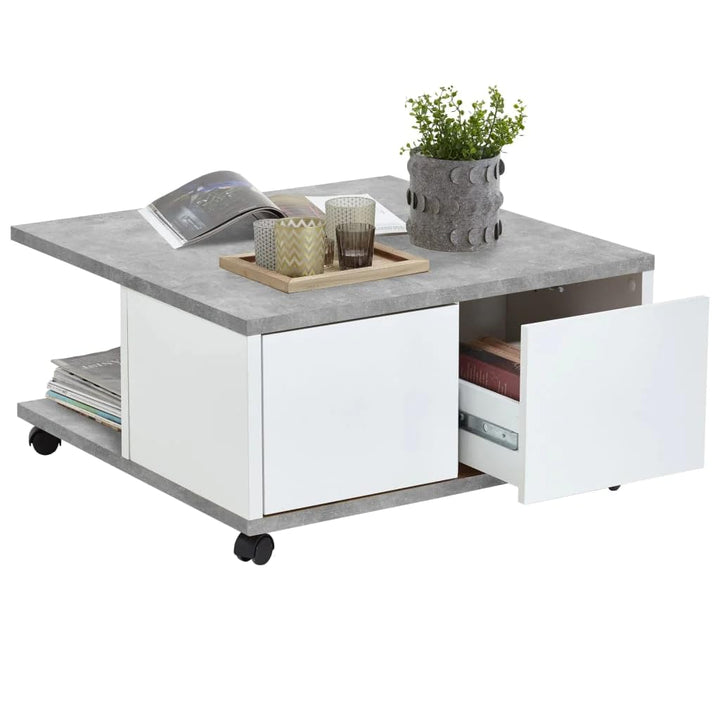 FMD Möbel, 659-001E Twin 1 Wohnzimmertisch, spanplatte, beton grau/weiss glänzend, masse 70.0 x 70.0