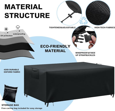 WUAYAMI Gartenmöbel Abdeckung wasserdichte Abdeckplane Gartenmöbel Winddicht Anti-UV Schwerlast 420D