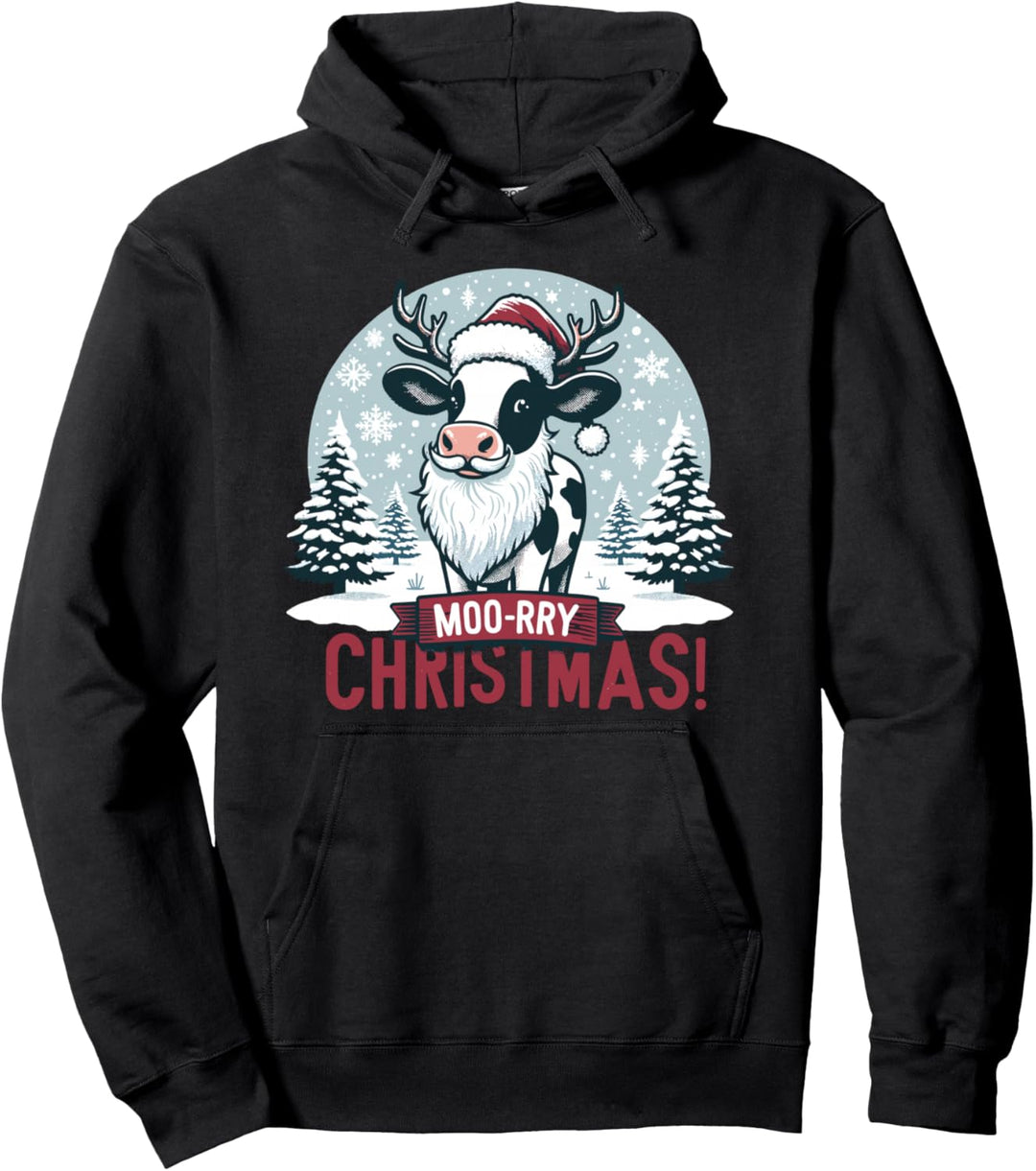 Moo-Rry Weihnachts-Kuh mit Nikolausmütze, Kuh Pullover Hoodie