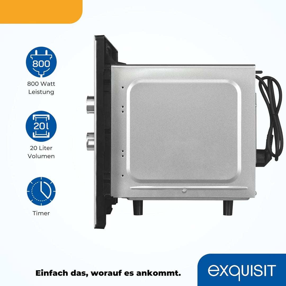 Exquisit Einbaumikrowelle EMW10-020 inox | 800 W Leistung | Kinderleichte Bedienung | Einfacher Einb