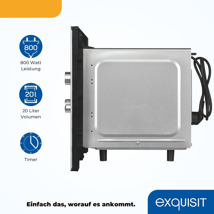 Exquisit Einbaumikrowelle EMW10-020 inox | 800 W Leistung | Kinderleichte Bedienung | Einfacher Einb