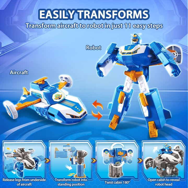 Super Wings 2-in-1 Mini World Aircraft Transforming Robot mit Licht- und Soundeffekten, Transformer-