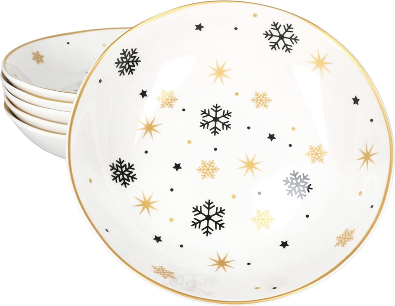 MamboCat 6er Set Stars schwarz & gold Suppenteller I 500ml I 6 Personen I tiefer Steingut-Teller mit