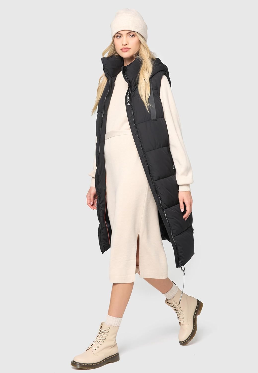 Navahoo Damen ärmellose lange Outdoorweste warme Winterjacke Schnuffelchen XS-3XL S Schwarz, S Schwa