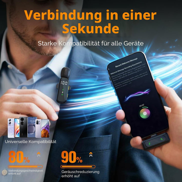 Kabelloses Krawattenmikrofon mit LED-Display, Mini-Krawattenmikrofon, kabelloses Mikrofon für iPhone