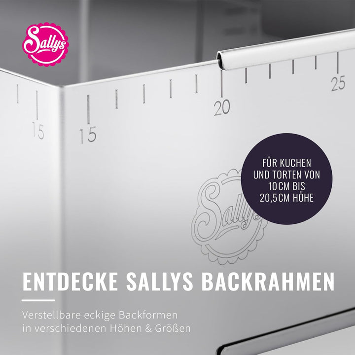 Sallys Backrahmen Quattro - Verstellbare Grösse 14,5x14,5cm bis 26x26cm - 20,5cm hoch - Eckige Backf