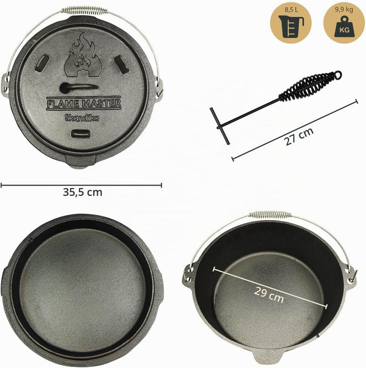 Skandika Dutch Oven Flame Master 8,5 L | Gusseisen Topf zum Kochen, inkl. Rezeptbuch der Sauerländer