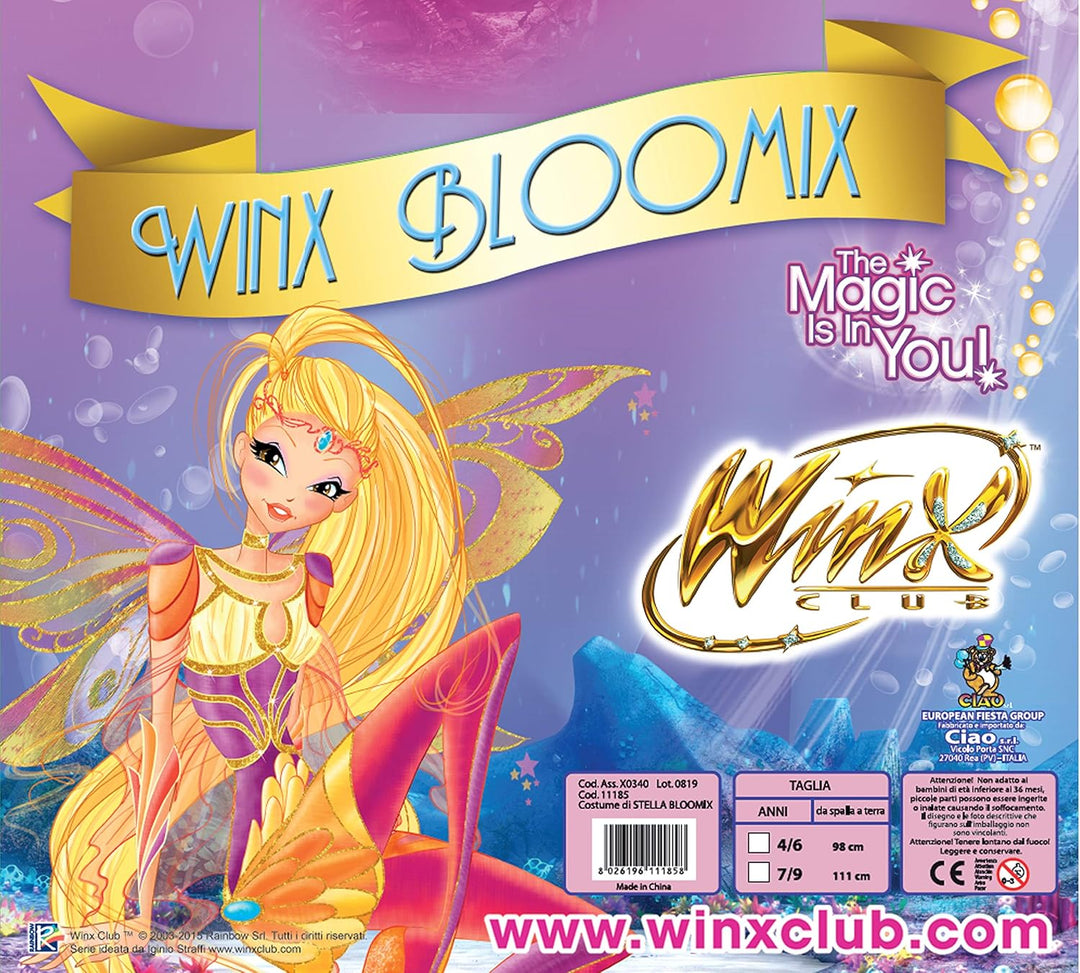 Ciao- Stella Bloomix Winx Club costume disguise fancy dress girl (Size 4-6 years), Orange, Yellow 4-