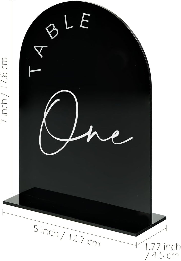 Black Arch Hochzeitstischnummern mit Ständer 1–15, 12.7x17.8 cm, schwarzes Acrylbogenschild mit Halt