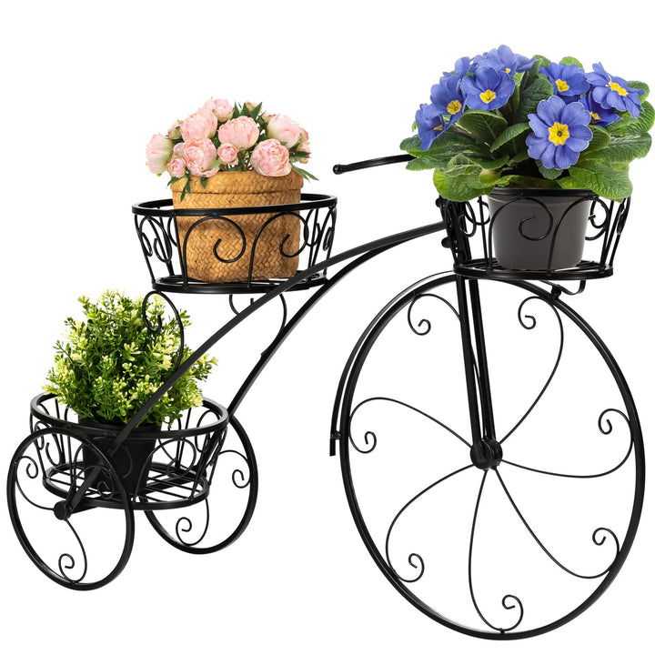 GOPLUS Pflanzenregal Fahrrad, Blumenregal mit 3 Ebenen, Blumenständer aus Metall, Pflanzenständer Bl
