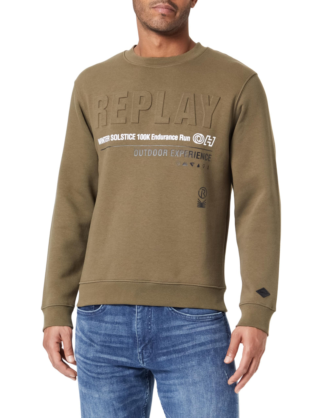 Replay Herren Sweatshirt mit Logo ohne Kapuze S Dark Olive 928, S Dark Olive 928