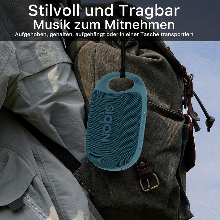 NOBIS Clip N1 Tragbarer Bluetooth Lautsprecher mit App, Beat-Modus, bis zu 24 Stunden Spielzeit, IP6