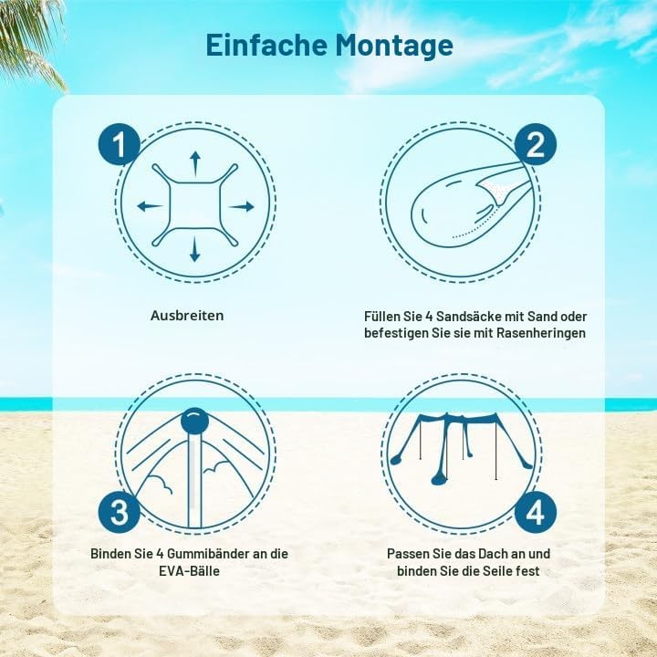 COMMOUDS Sonnenschutz 2,1M x 2,1M, UPF50+ Sonnensegel Strandmuschel Tragbarer Strandzelt mit 4 Alumi