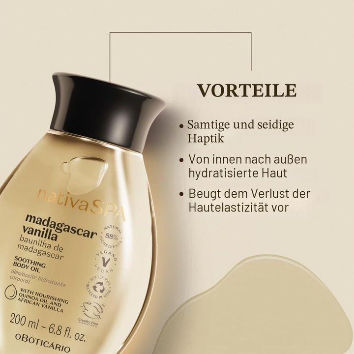 O Boticário Nativa SPA Vanilleöl-Set | 3 x Feuchtigkeitsspendendes Körperöl mit Duft, I Vegan Körper
