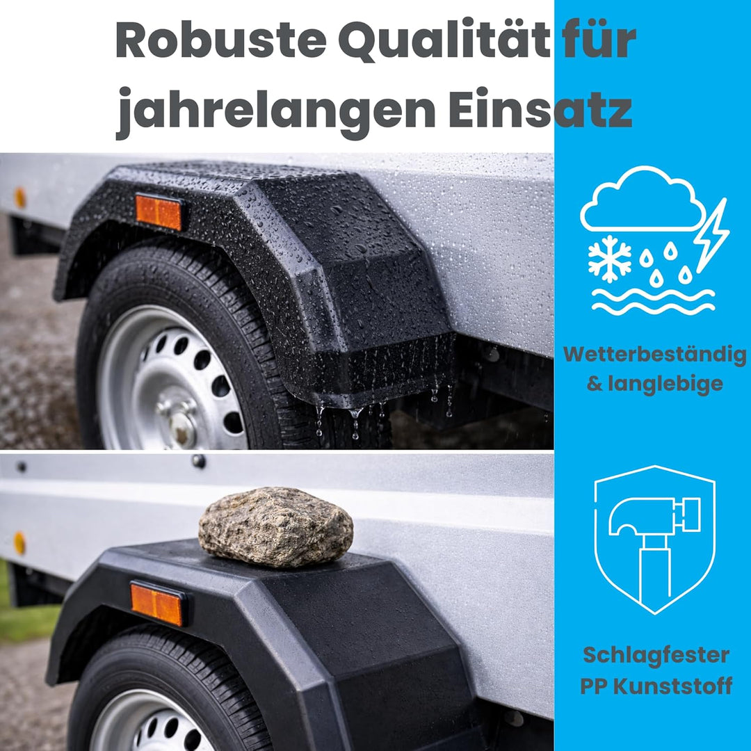2X Anhänger Kotflügel 620x250x180mm – Schutzblech Kunststoff Schwarz mit Reflektor – Beidseitig mont