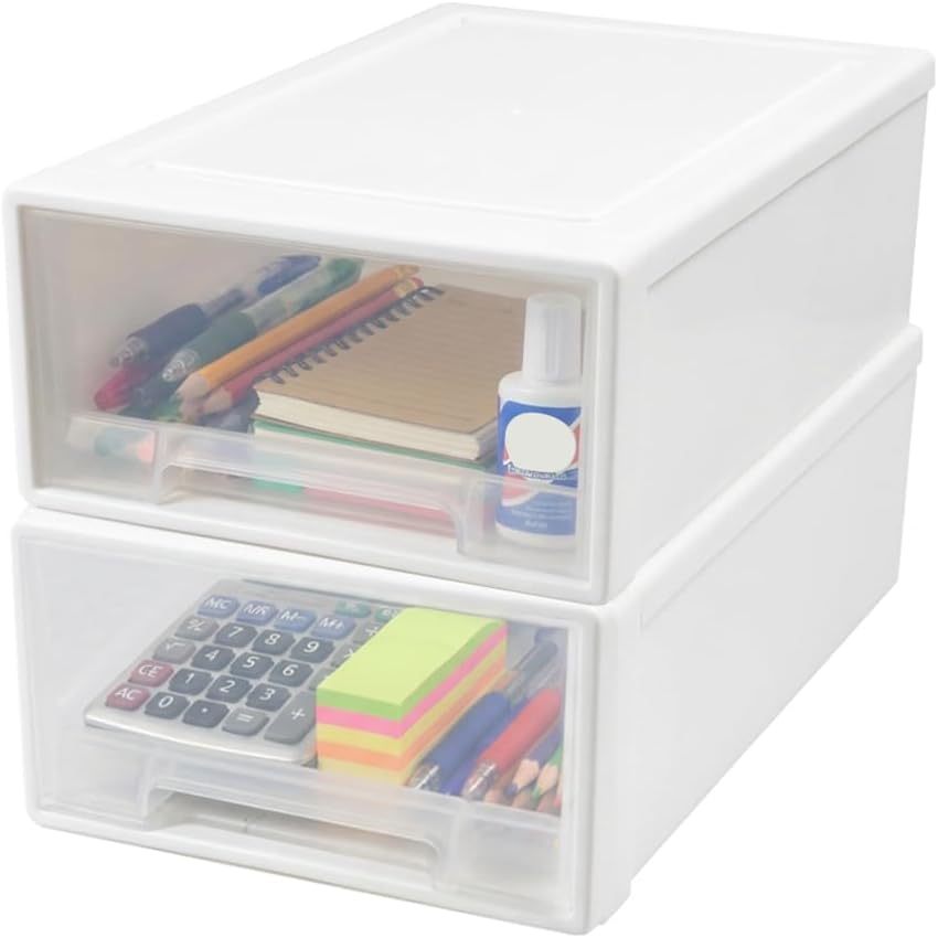 2 Stück 4,5L Schubladenbox Kunststoff Transparent-Weiss Aufbewahrungsbox mit Schubladen Stapelbare S