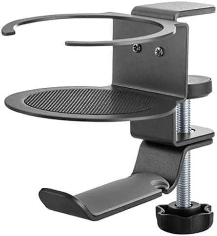 Spacetronik 2-in-1 Headset Halterung & Getränkehalter Tisch – Schwenkbarer Kopfhörer Halter mit Kabe