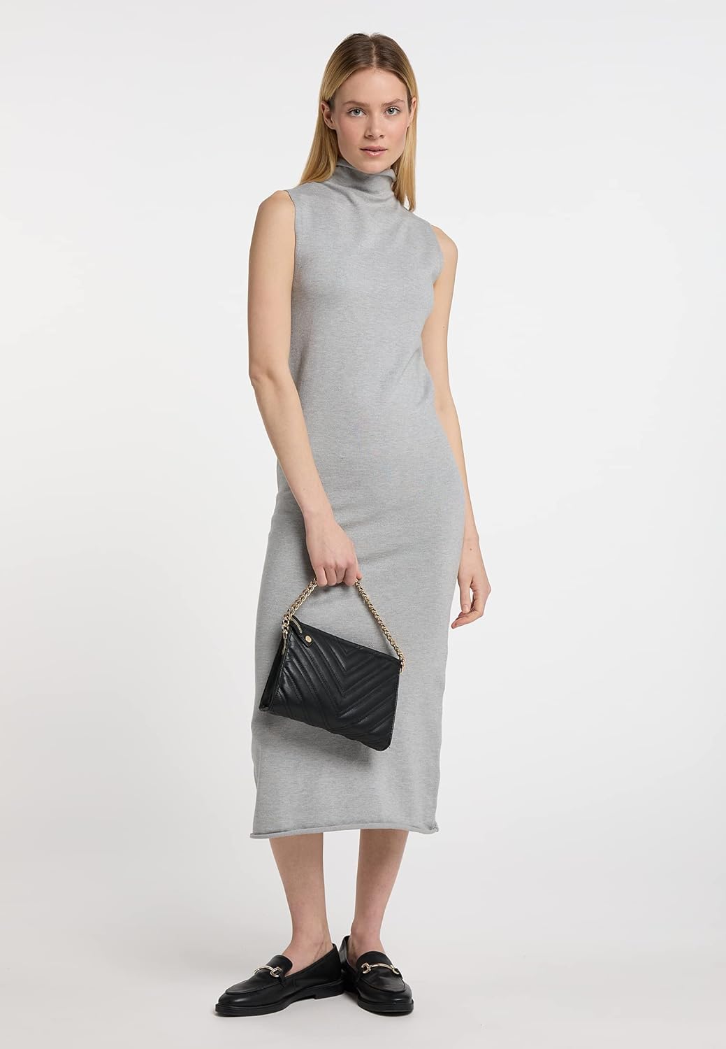 DreiMaster Damen Strickkleid Dress XL-XXL Grau Melange, XL-XXL Grau Melange
