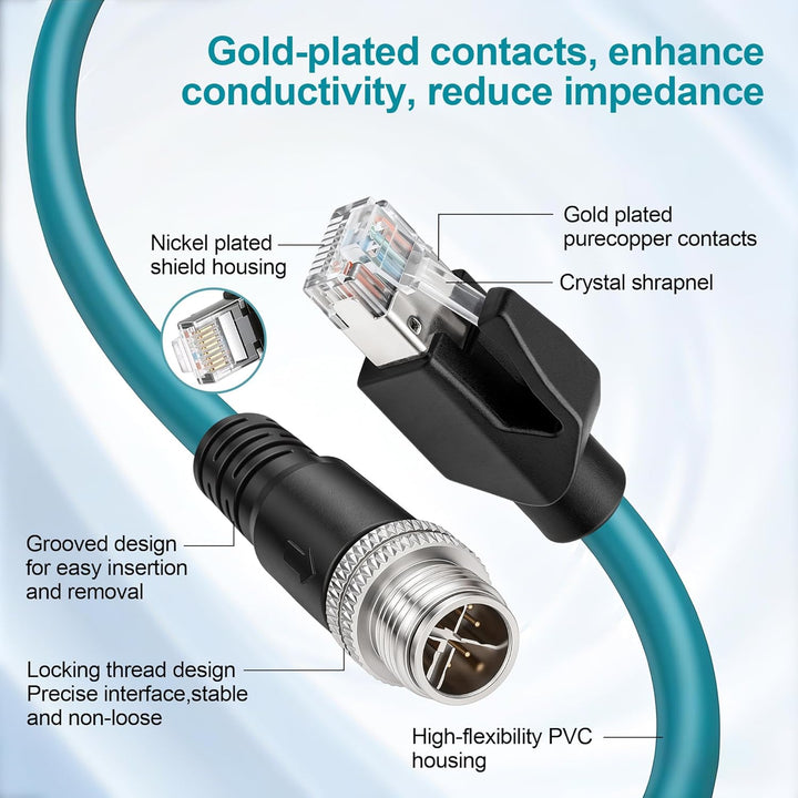 SZRMCC M12 8 Pin X-Coded Stecker auf RJ45 Ethernet Kabel Cat7e Gigabit Geschirmtes Wasserdicht Kabel