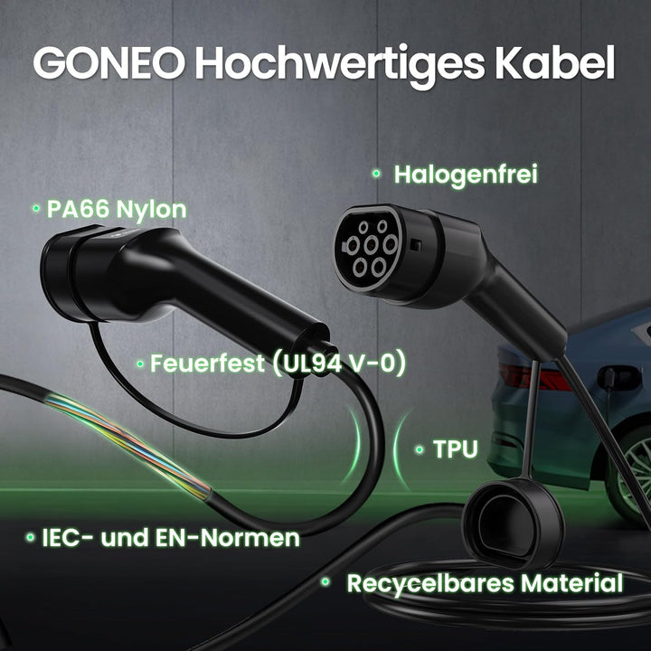 GONEO Typ 2 Ladekabel 11kW 5M 16A Ladekabel Elektroauto Typ 2 3 Phasig für E Auto EV/PHEV Typ 2 auf